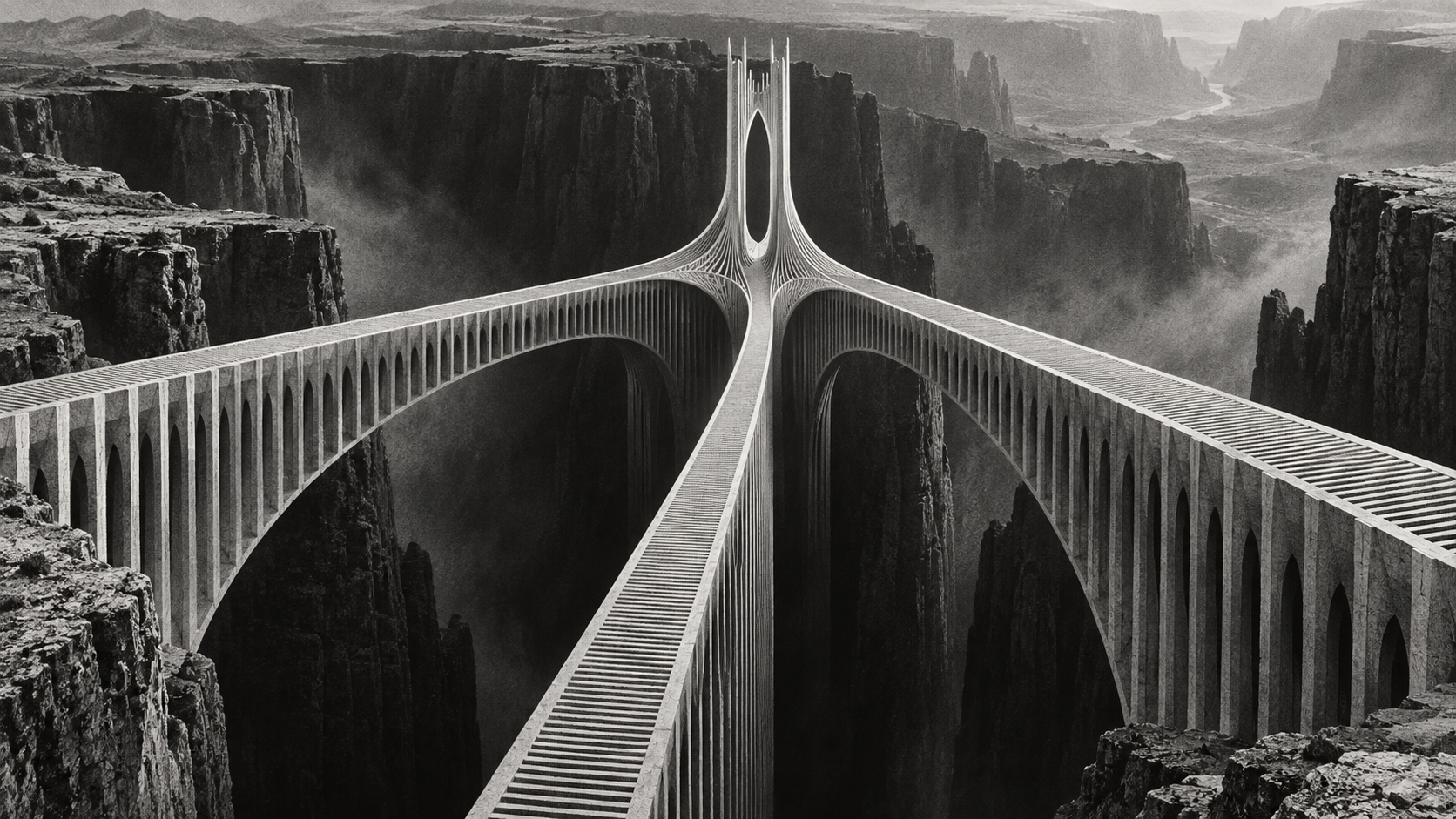 Monochrome architectural study: confluence.