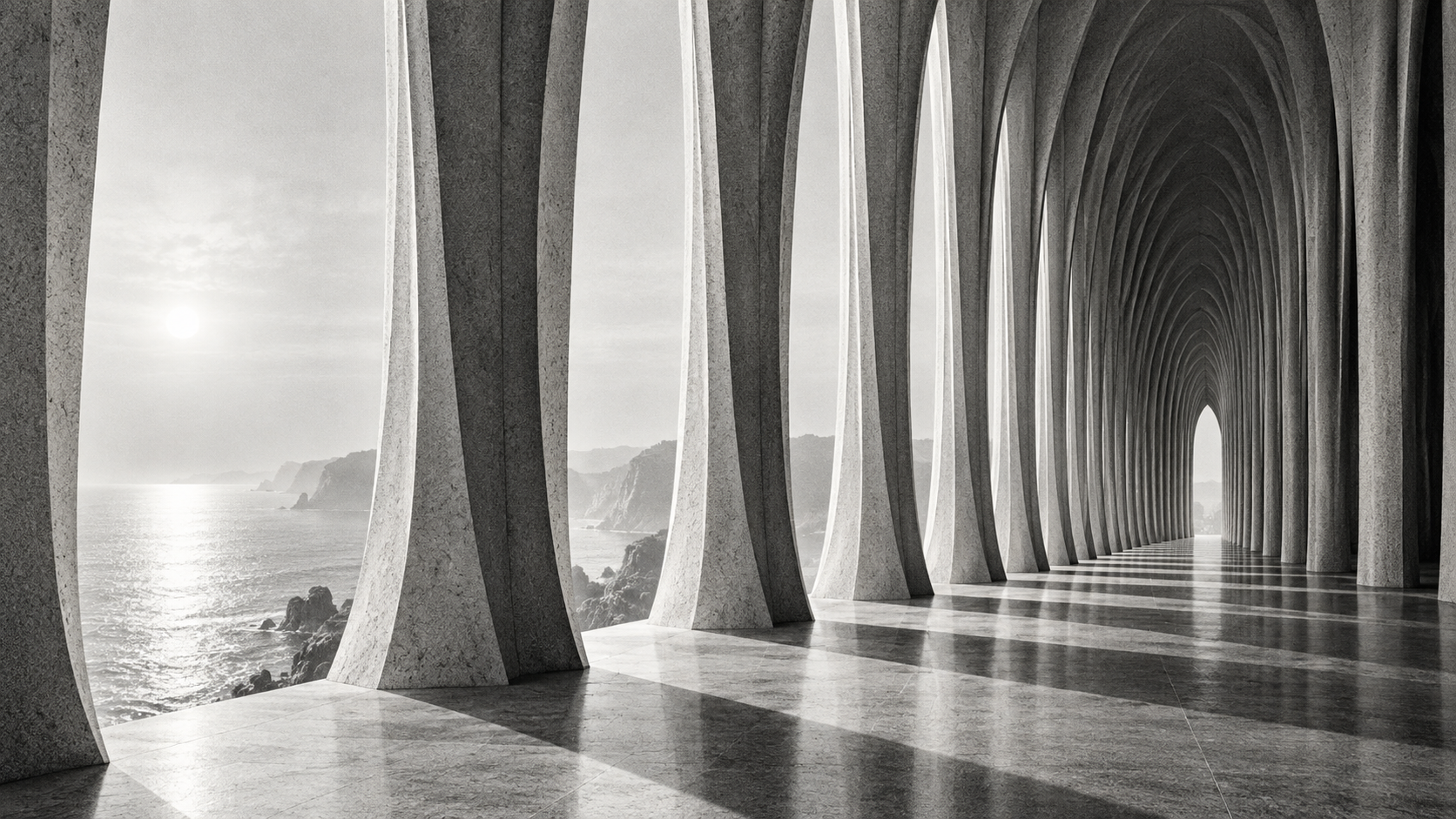 Monochrome architectural study: colonnade.